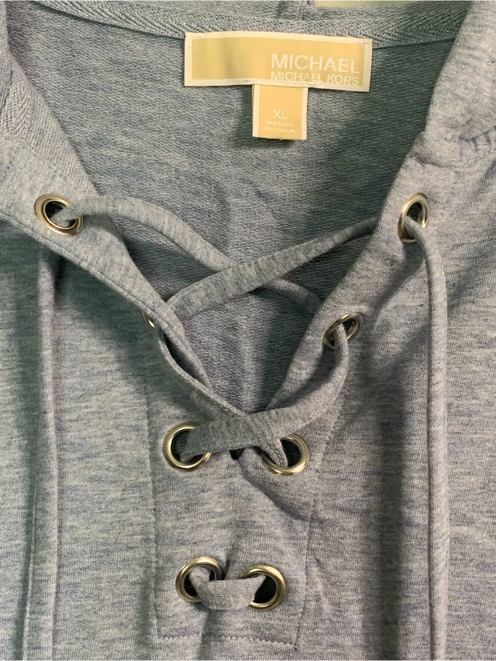 Michael Kors Lace-Up Hoodie Sweatshirt in Light Blue — Size XL